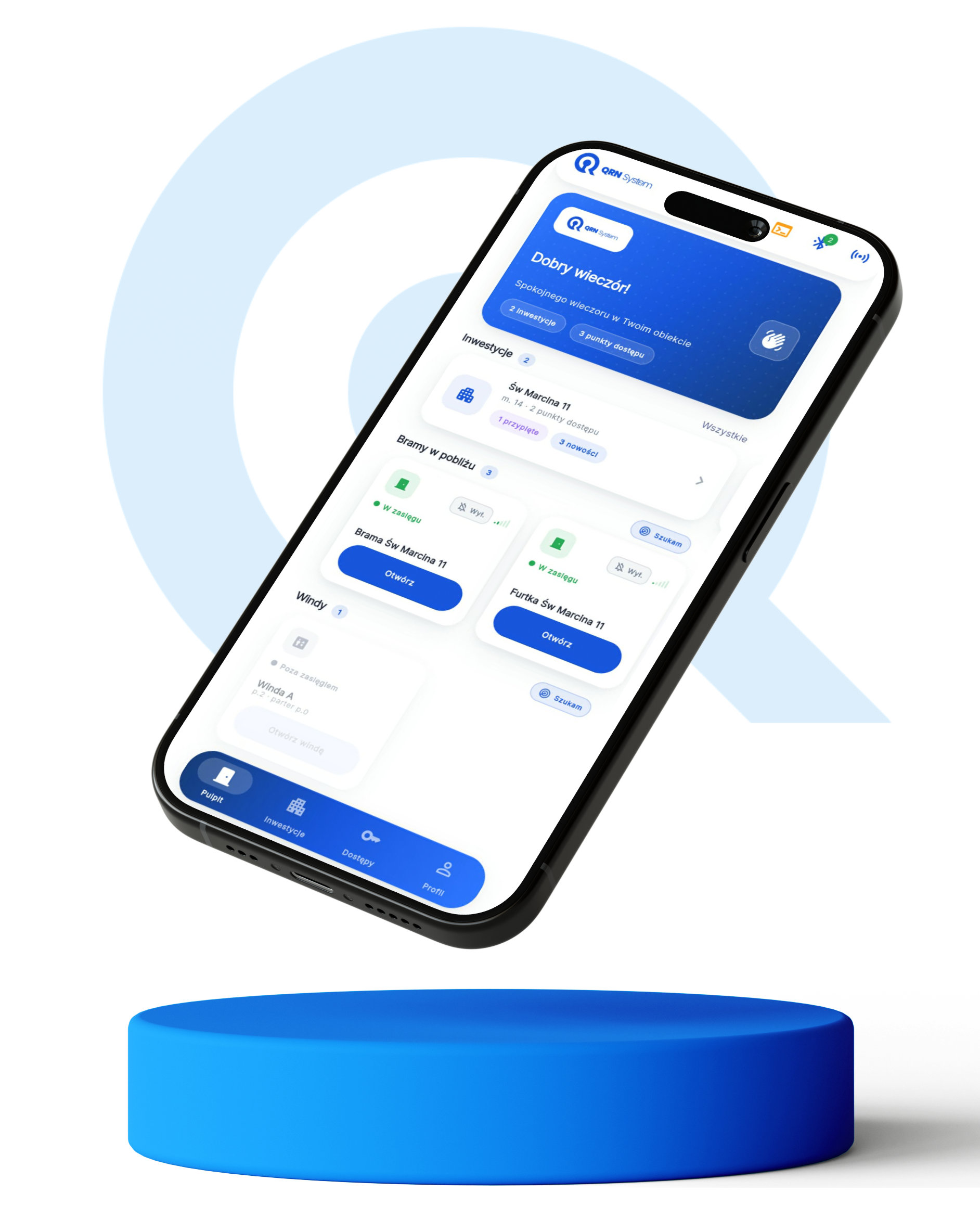 Aplikacja QRN Systems na smartfonie